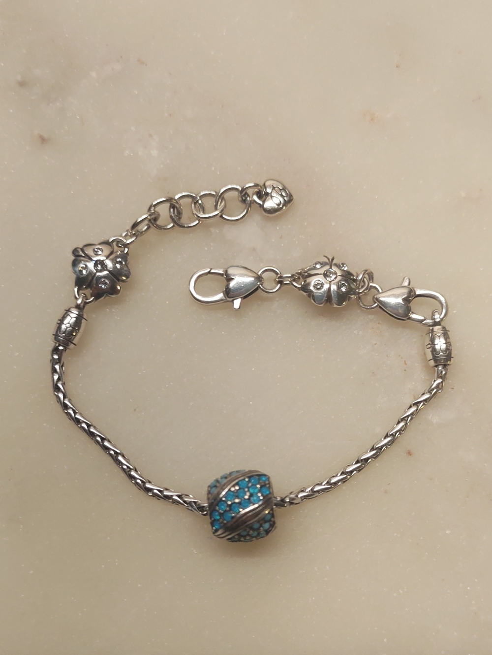 Brighton Flower Pave' Slide Starter Charm Bracelet & Americana Turquoise Bead